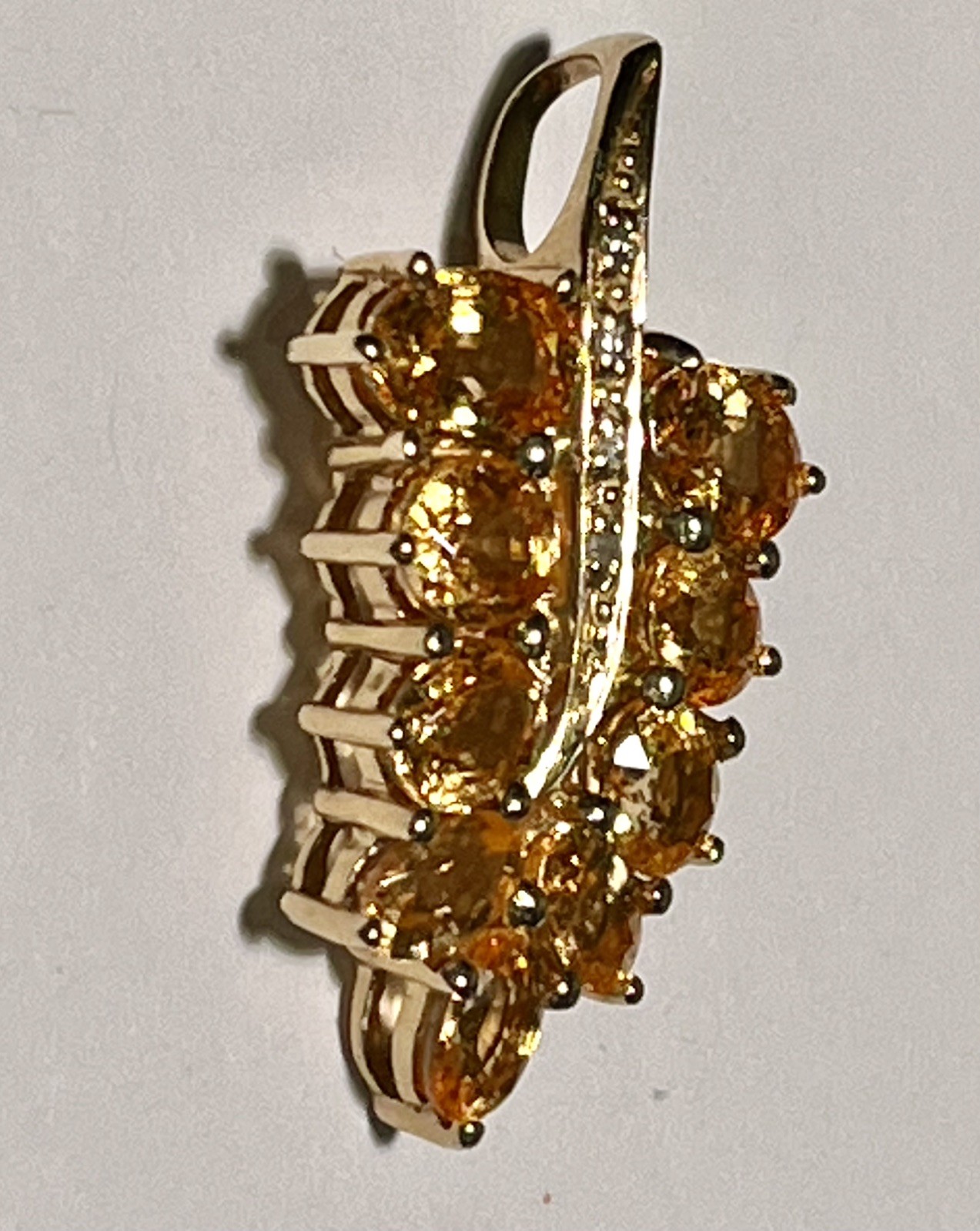 14K Gold Pendant with Citrines And Diamonds 3.32gr, 1.25”L Generous Bail Vintage