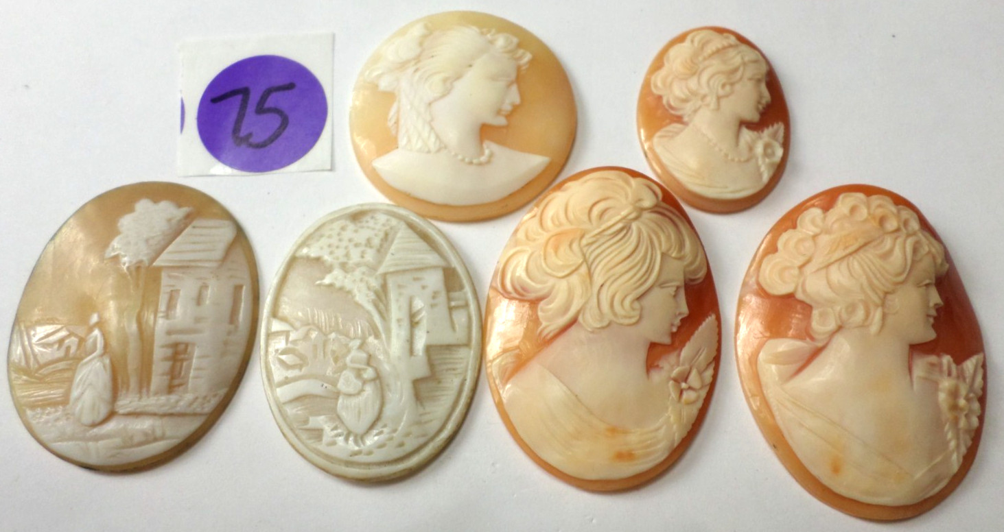6 Vintage Loose Hand Carved Shell Women L-XL Classic Cameos 45×33 to 30x23mm