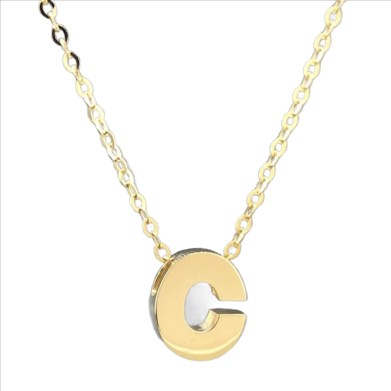 14K Yellow Gold initial ‘C’ pendant on a 16″ chain with a 2″ extender