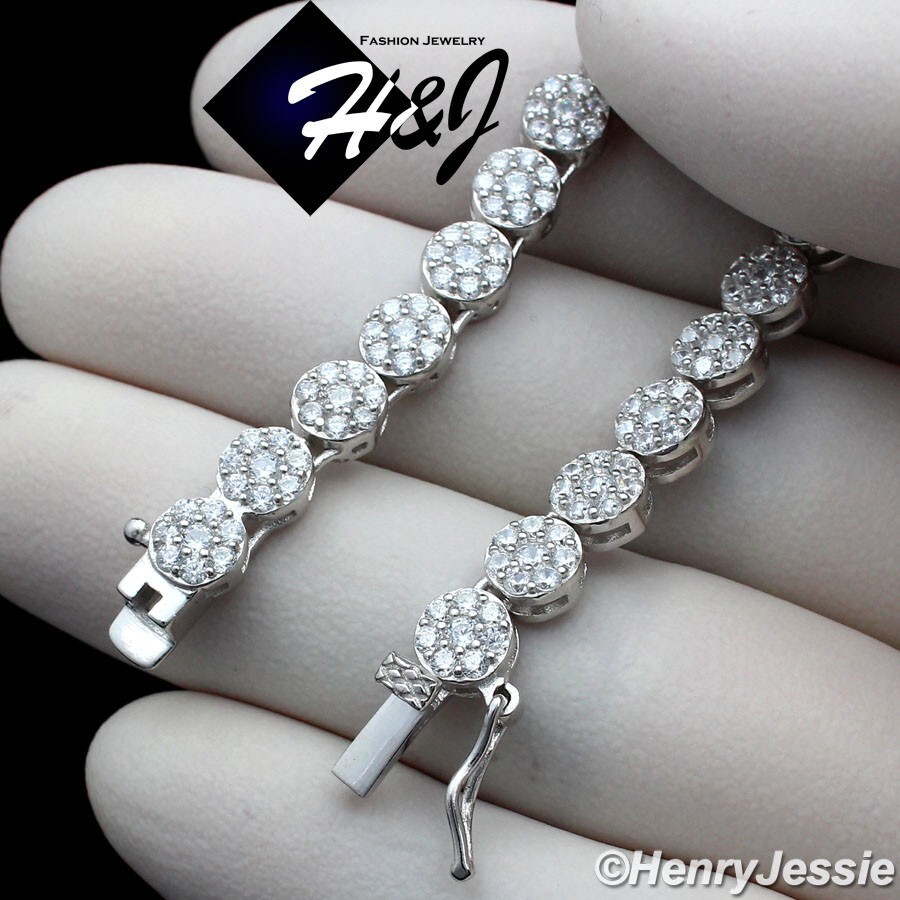 SOLID 925 STERLING SILVER 18″X5MM ICY BLING CZ 1 ROW FLOWER CLUSTER NECKLACE*N15