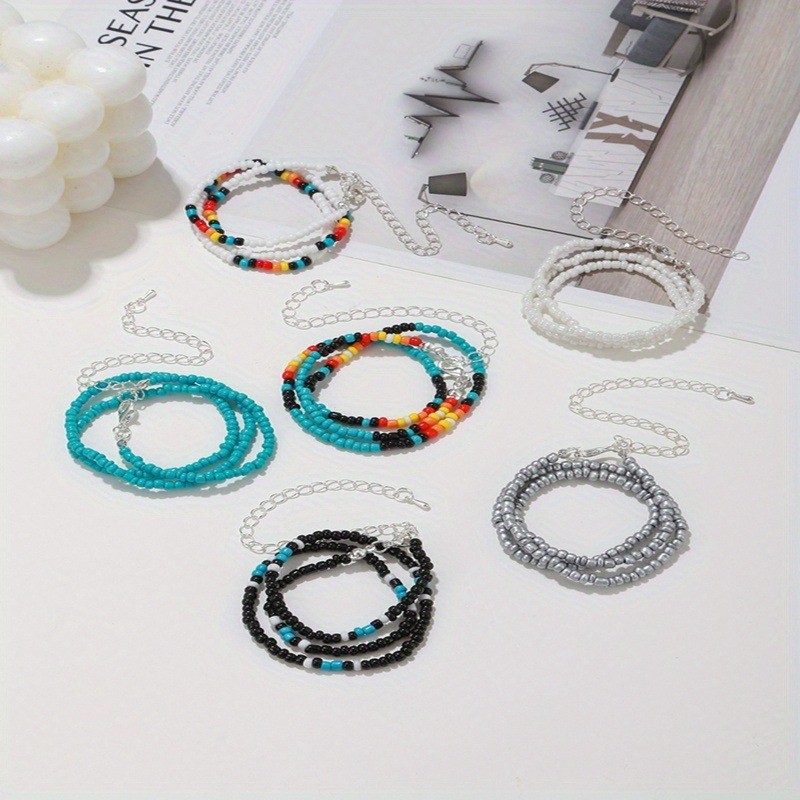 6Pcs Colorful Seed Bead Choker Necklaces Bohemian Layer Collar Accessory Set