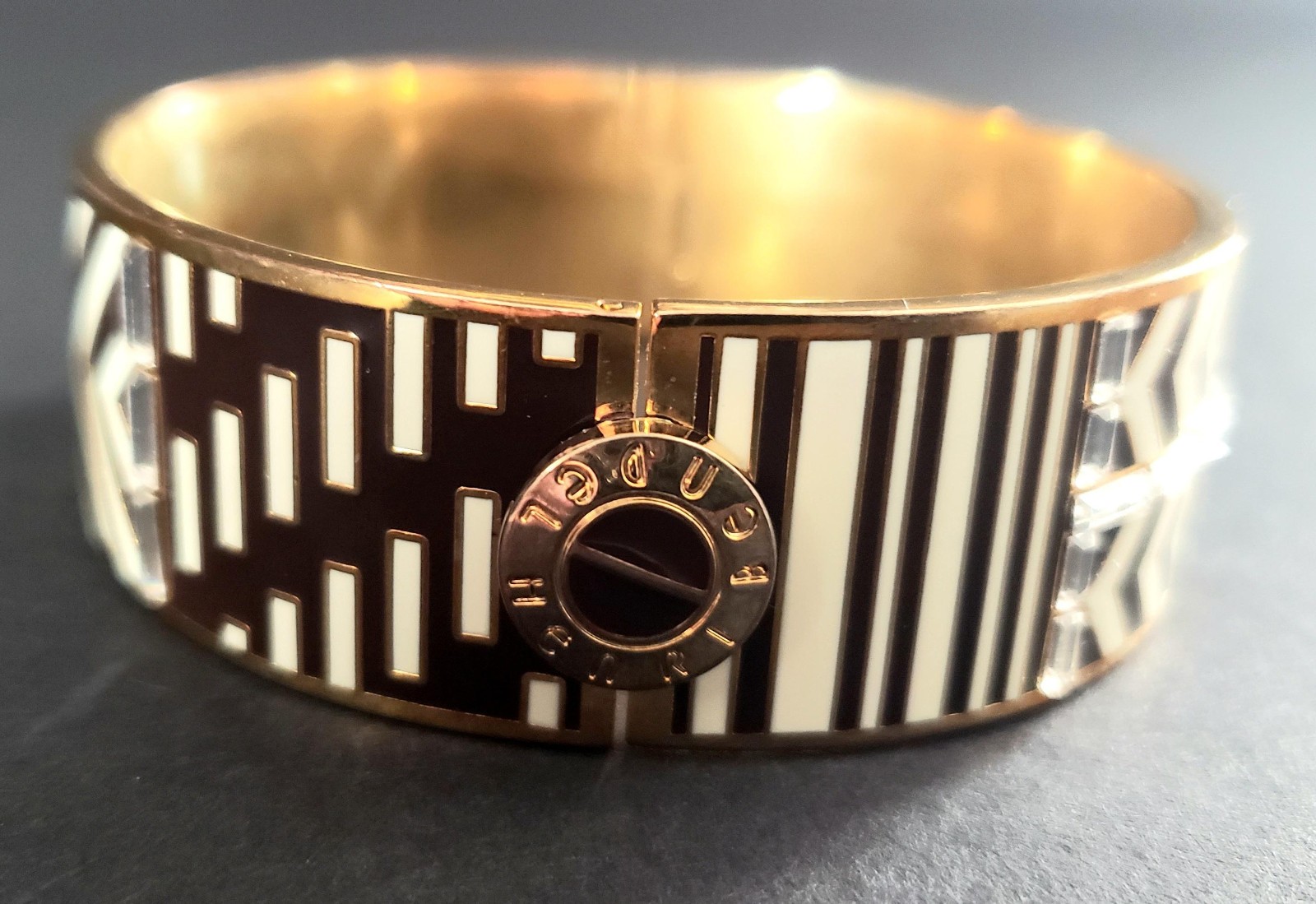 2 Henri Bendel Large Brown & White Bracelets, 2.5in, VG Cond Pre-Owned