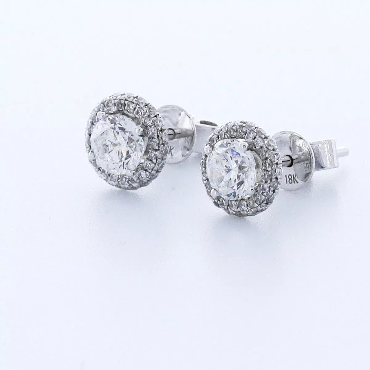 Stud Earrings Solid 14K White Gold Halo 1.60 Carat Round Natural Diamond H SI2