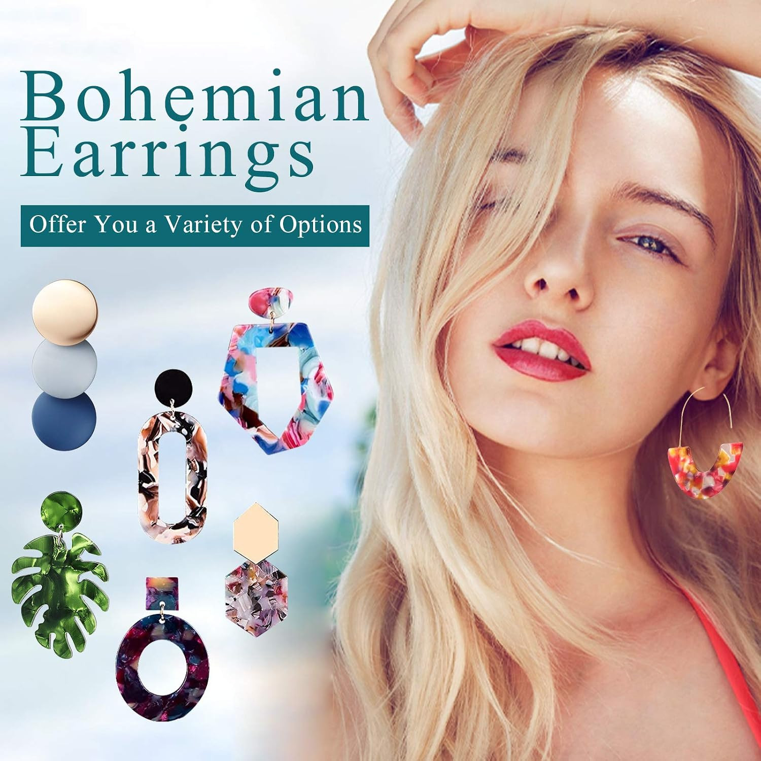 25 Pairs Acrylic Resin Statement Earrings Set for Women Mottled Hoop Fashion Dro