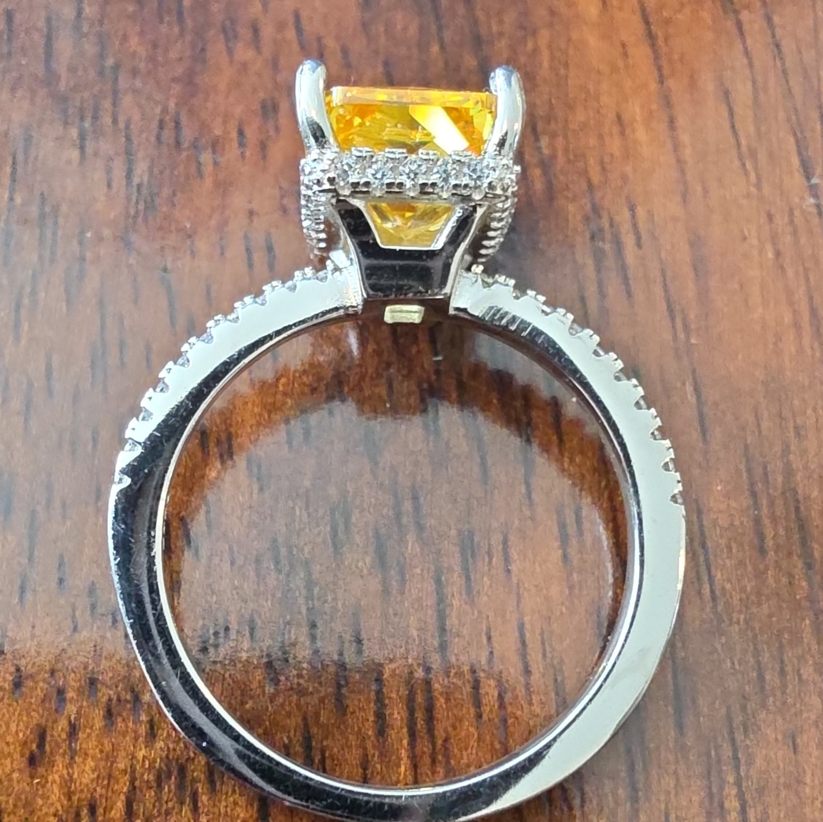925 Sterling Silver Emerald Cut Lab-Created Yellow Gemstone Ring Sz 7 UGI