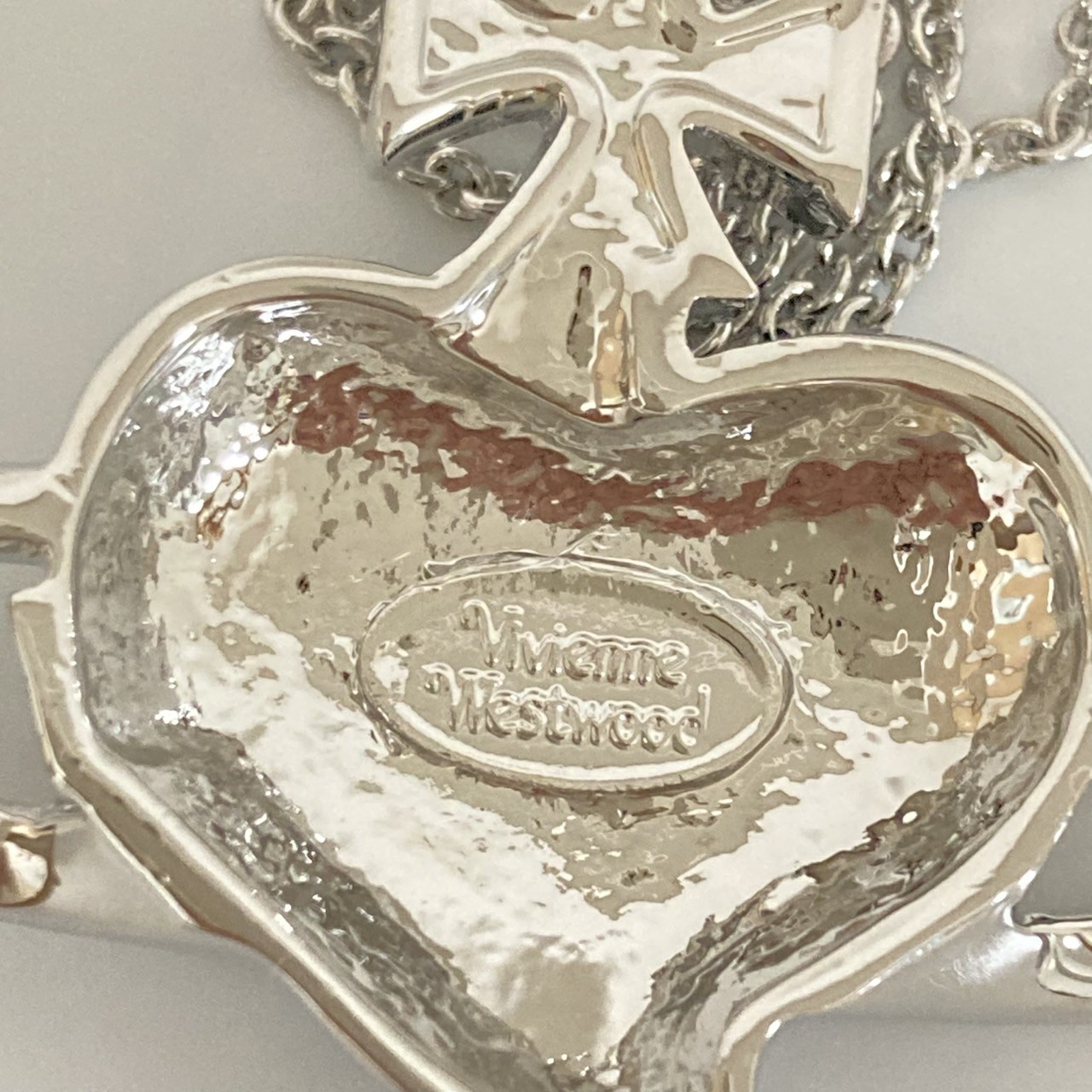 Vivienne Westwood Necklace Diamante Heart Orb Large Silver Red w/Pouch NO BOX