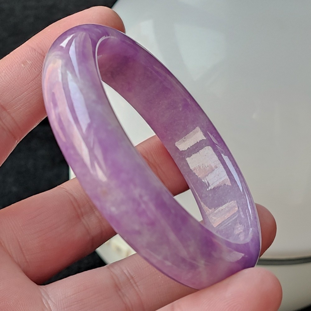 Certified Grade A Lavender 57-58mm Natural Burma Jade jadeite Bangle Bracelet