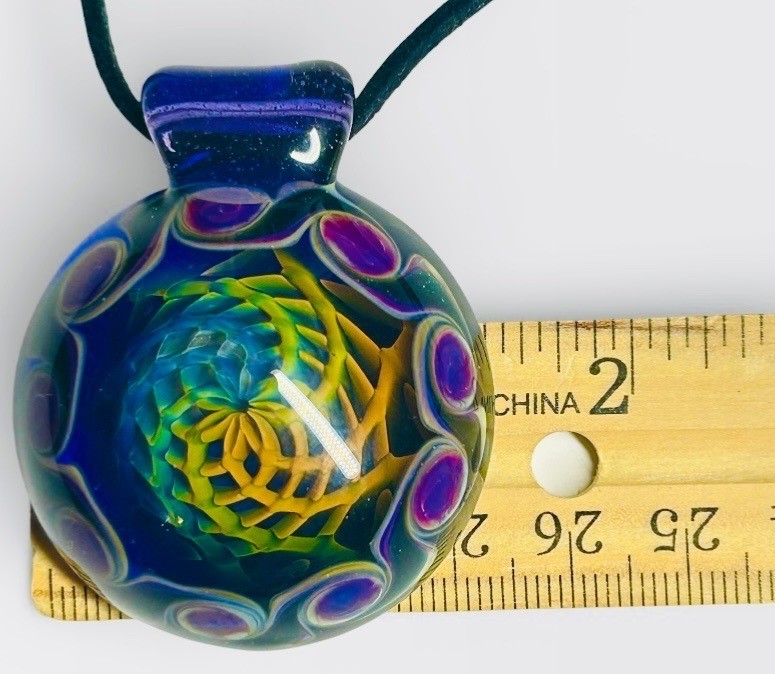 Gorgeous Hand Blown Fume Retticello Weave Glass Pendant Necklace Signed & Dated