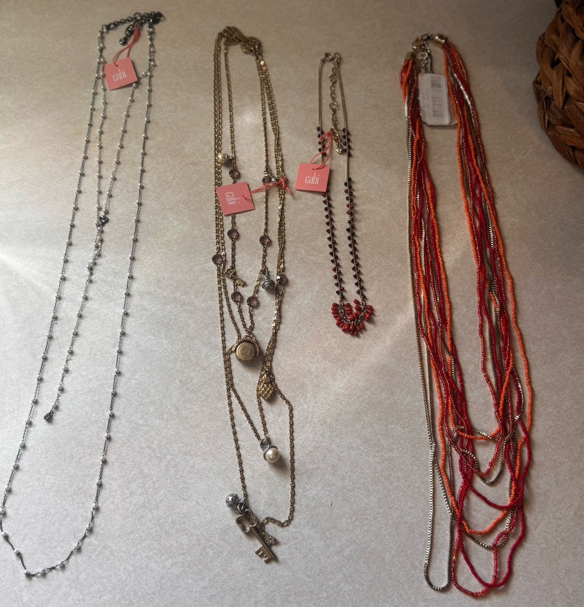Cabi Mixed Jewelry Lot 4pc Necklace Multicolor Beaded Metal Chains