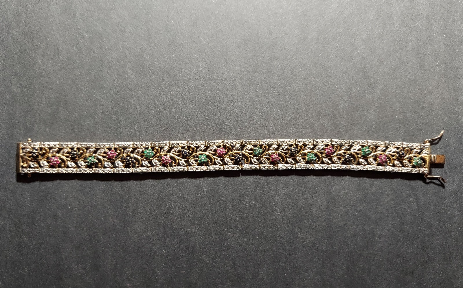 vintage Wheeler bracelet 925 silver vermeil multicolor gemstone flower motif 27g