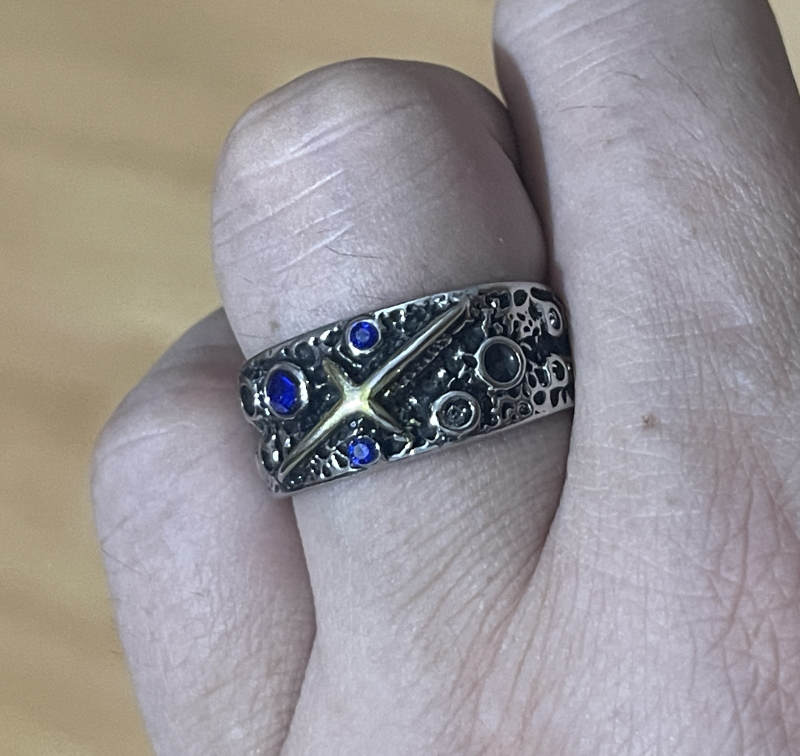 S925 Sterling Silver Band Men Women Lucky Gift Carved starry sky ring Opening