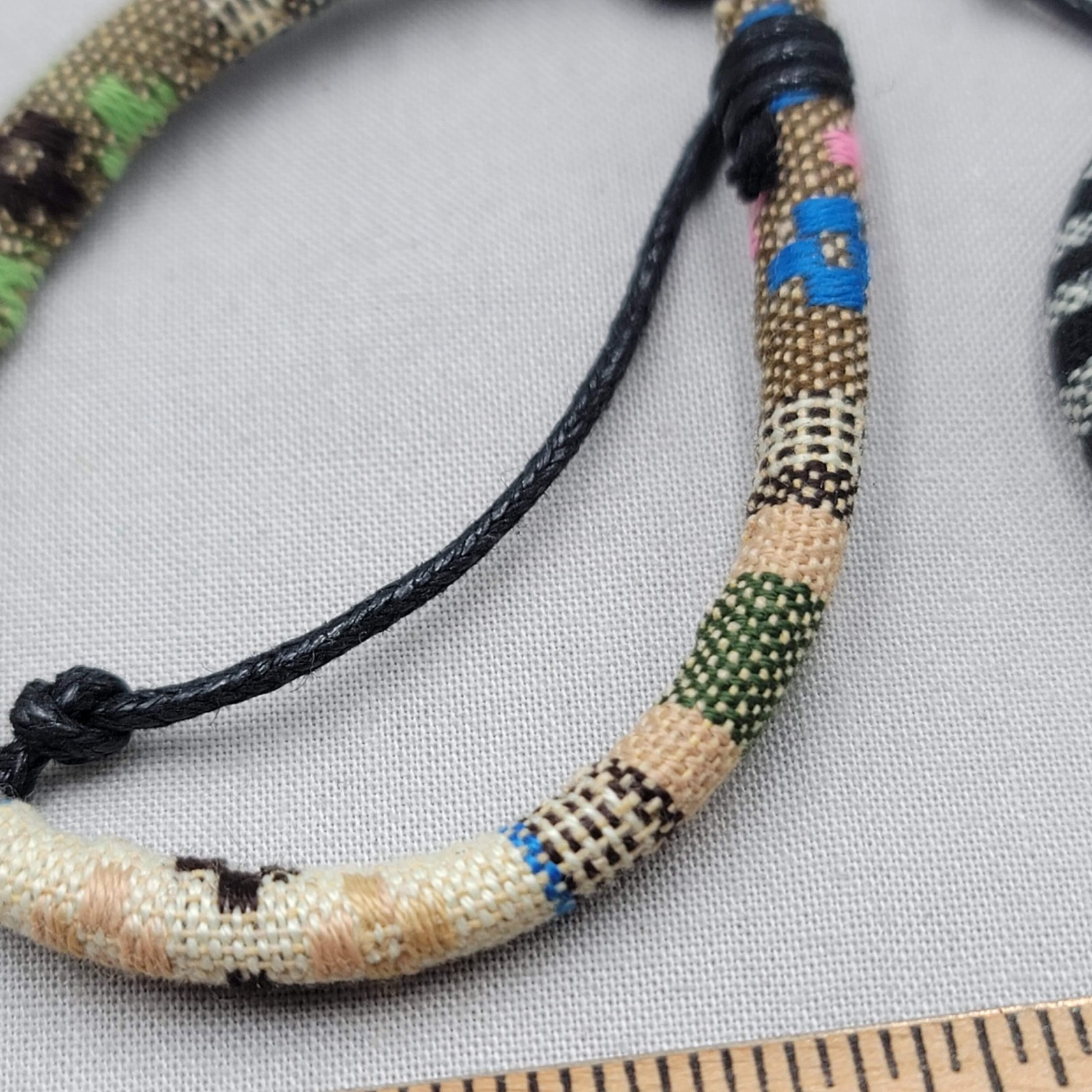 Cotton Textile Pattern Bracelet Lot of 2 Slide Adjustable