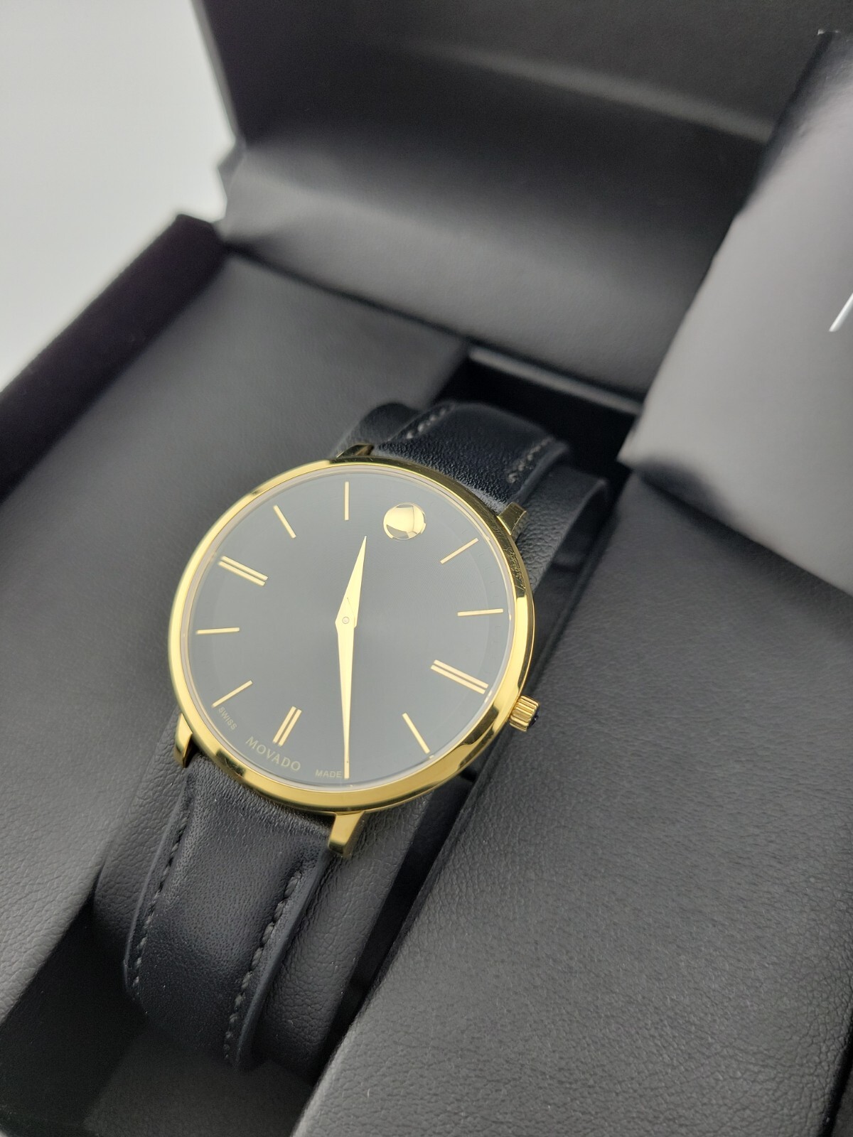 Movado Women’s Ultra Slim Leather Strap Black Dial Watch 0607091 ($795 MSRP)