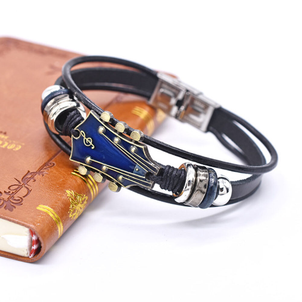 Retro Faux Leather Guitar Bracelet,Zinc Alloy Rock Music Guitar Bracelet ET