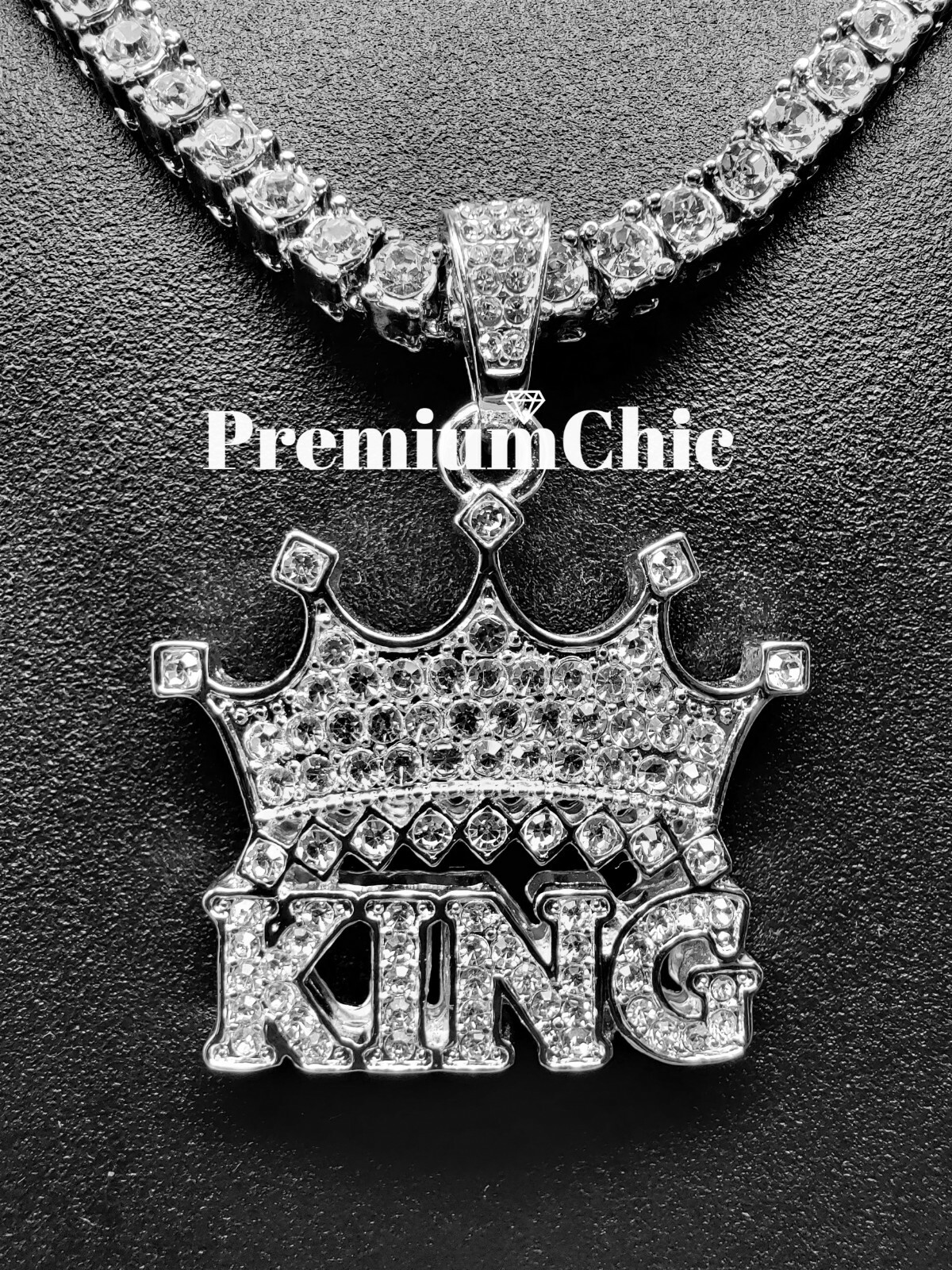 Crowned King Pendant Necklace Choker & Tennis Chain Plated Hip Hop CZ Jewelry