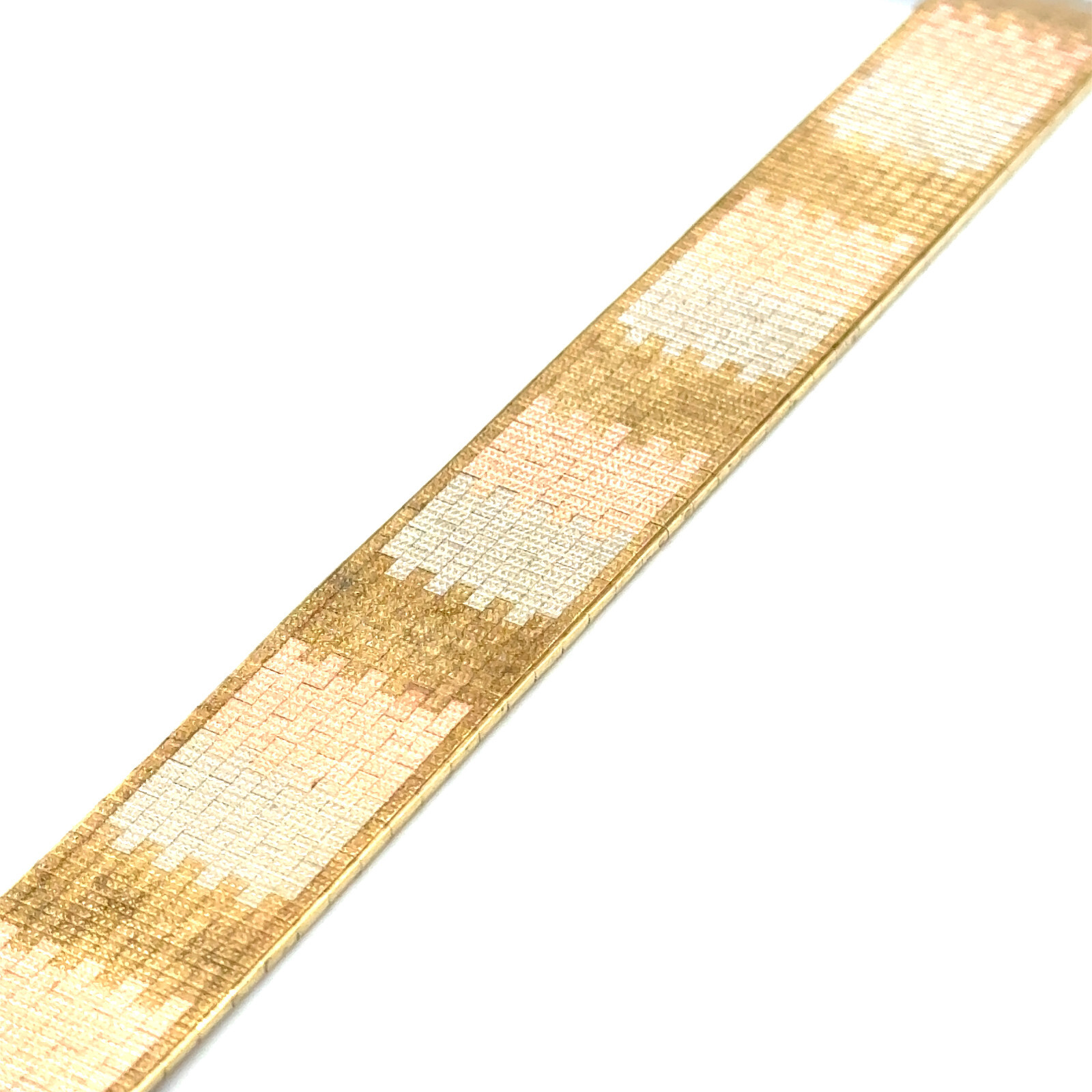 Italian Vintage Basket Weave Mesh Multi Color Bracelet 43.3 G Solid Gold 14k