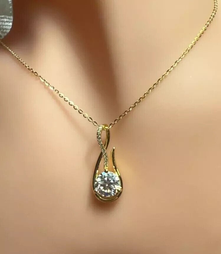 2.00Ct Round Cut Simulated Diamond Women’s Fancy Pendant 14K Yellow Gold Plated