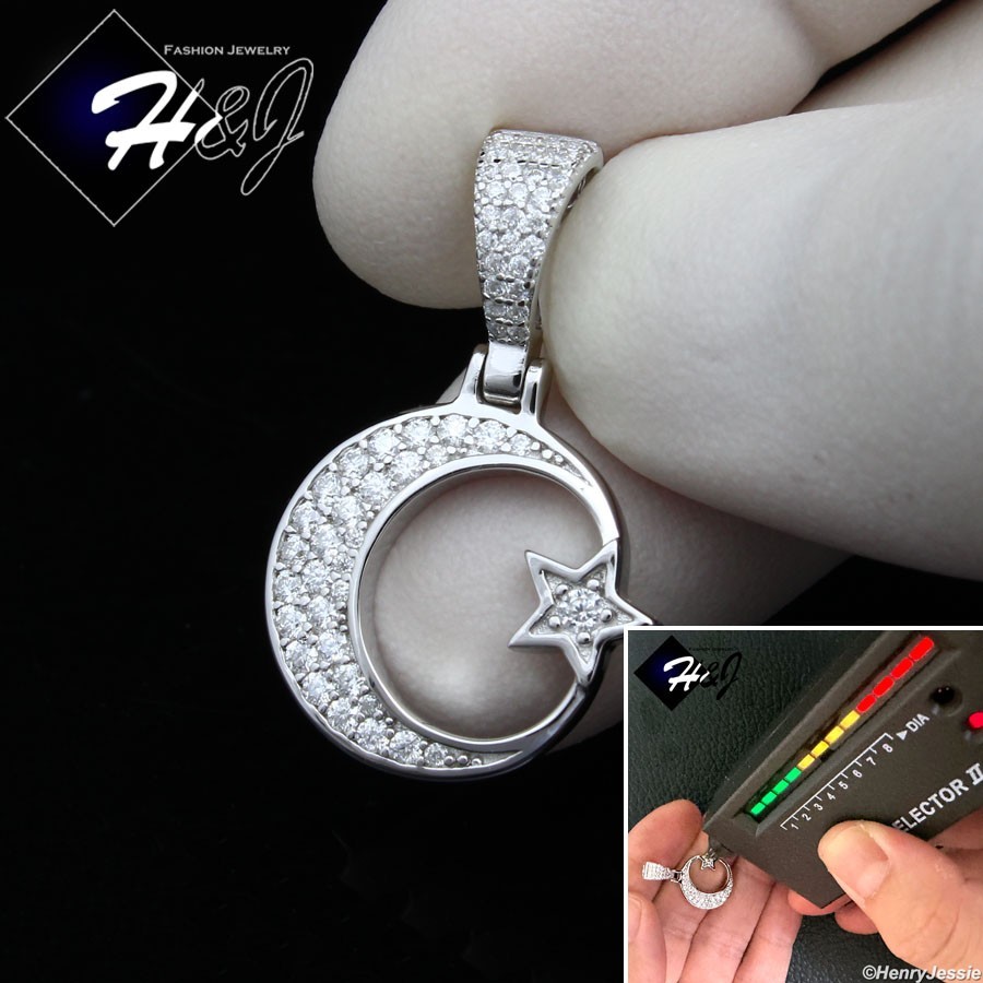 925 STERLING SILVER ICY MOISSANITE GOLD PLATED/SILVER 3D MOON STAR PENDANT*MP545