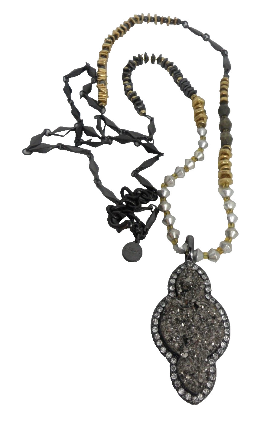 Stella Dot Relic Druzy Pendant Necklace Lavalier Sautoir Arabesque Hematite Bead