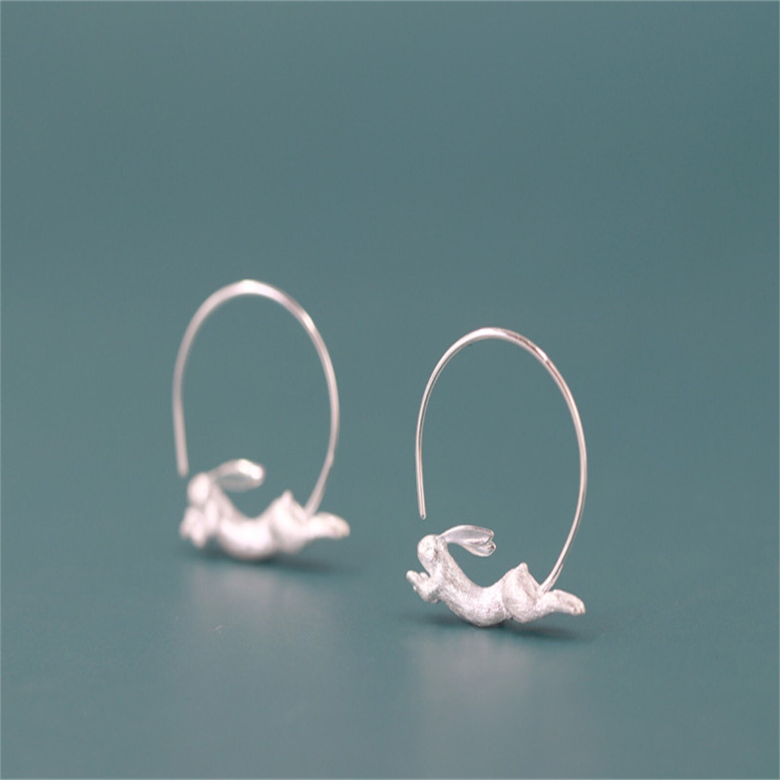 Rabbit Bunny Hoop Earrings in 925 Sterling Silver