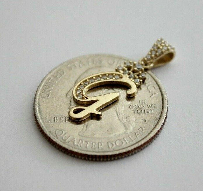 10K Yellow Gold Crown Initial Letter Pendant Charm with CZ for Ladies Woman Girl