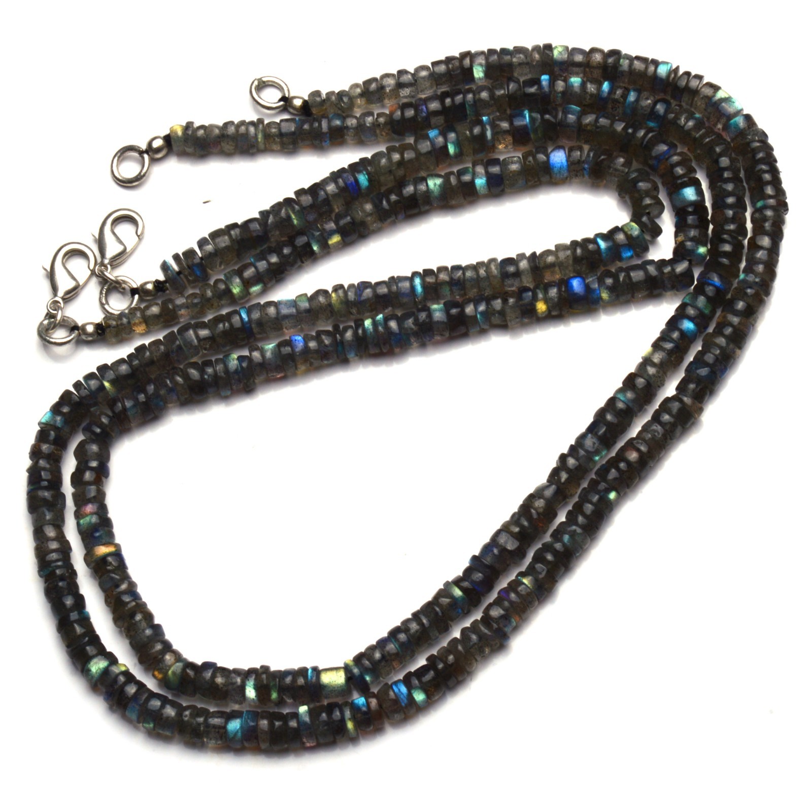 Natural Gem Blue Fire Labradorite 5MM Approx. Smooth Heishi Beads Necklace 17″