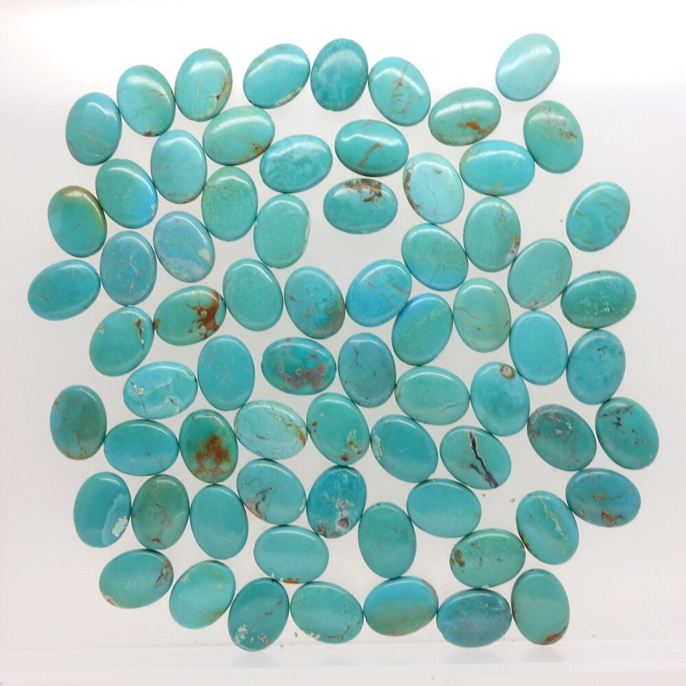 6 Genuine Chinese Turquoise Flat Oval Beads ap. 12mm x 16mm Blue/Green #25147
