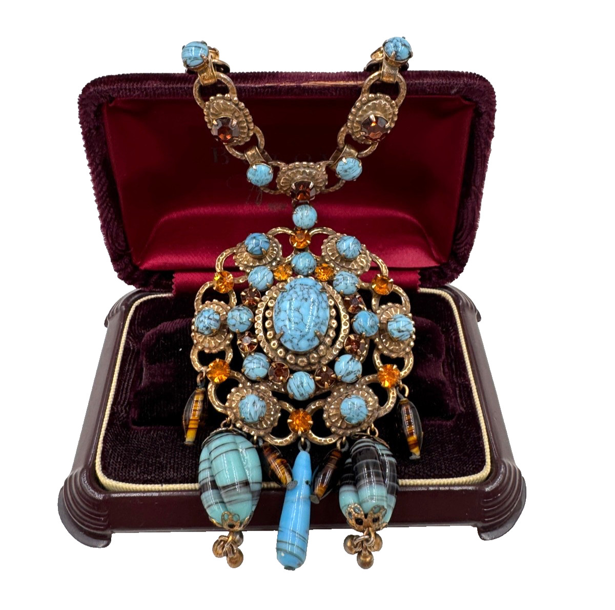LOUIS ROUSSELET FAB ANTIQUE RENAISSANCE REV NECKLACE HAND POURED TURQUOISE GLASS