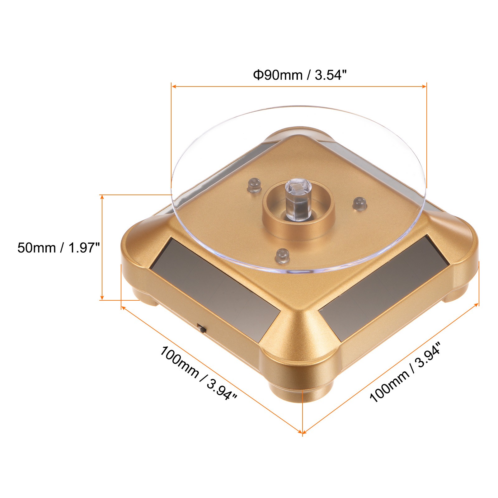 2pcs Solar Display Stand Turntable 360° Rotating Double Use LED Light Gold Tone