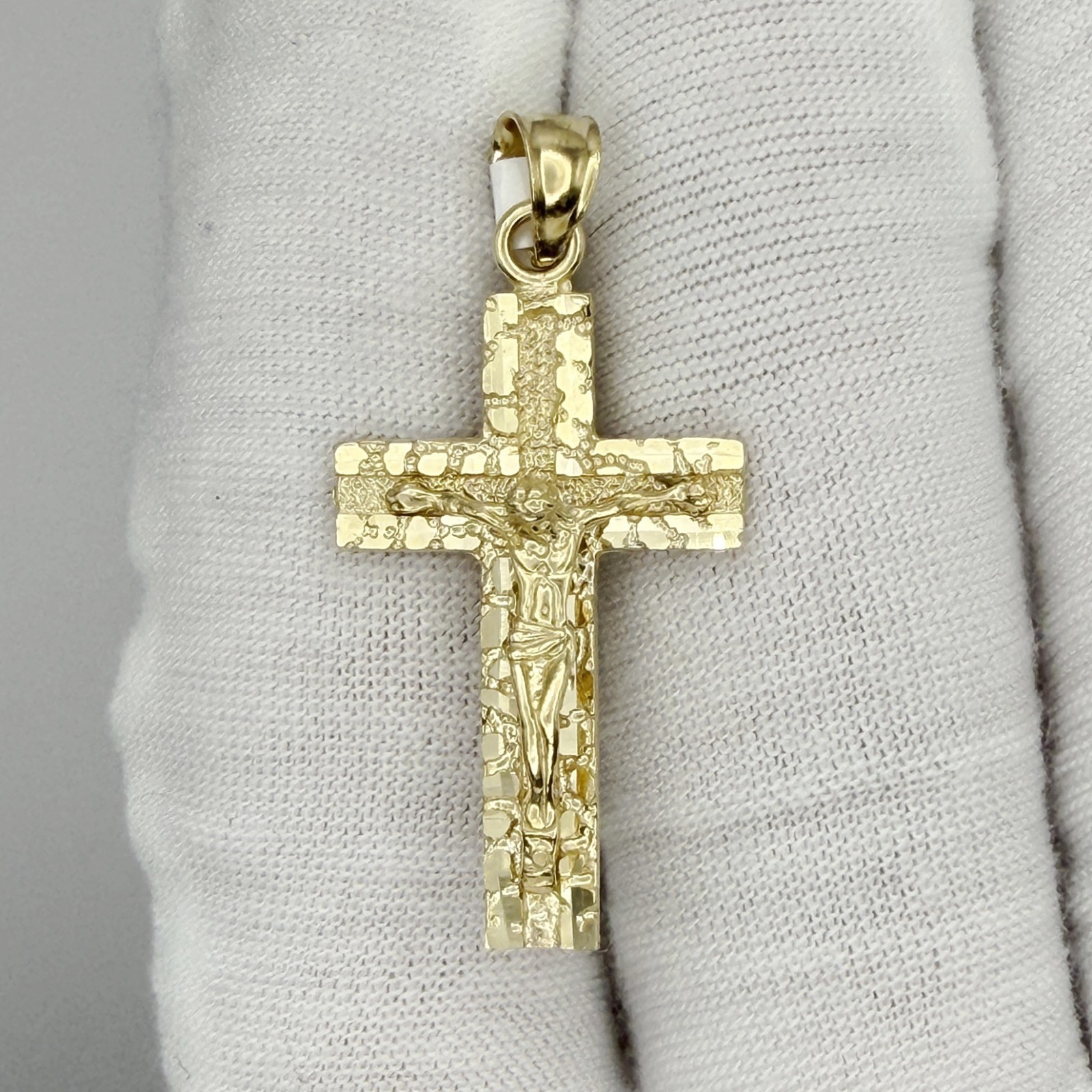 10k Yellow Gold Nugget Crucifix Cross Religious Charm Pendant Jewelry Gift Him
