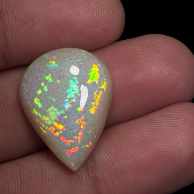 17.65 Ct Natural Ethiopian Welo Opal Pear Cabochon Honeycomb Pattern Certified