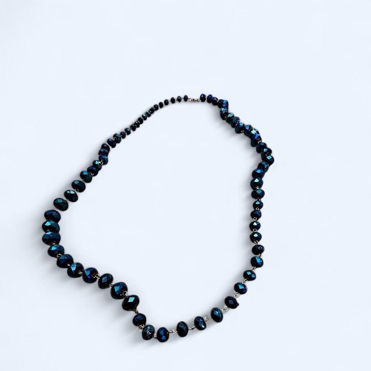 Stunning Vintage-Style Iridescent Peacock Blue Faceted Glass Rope Necklace