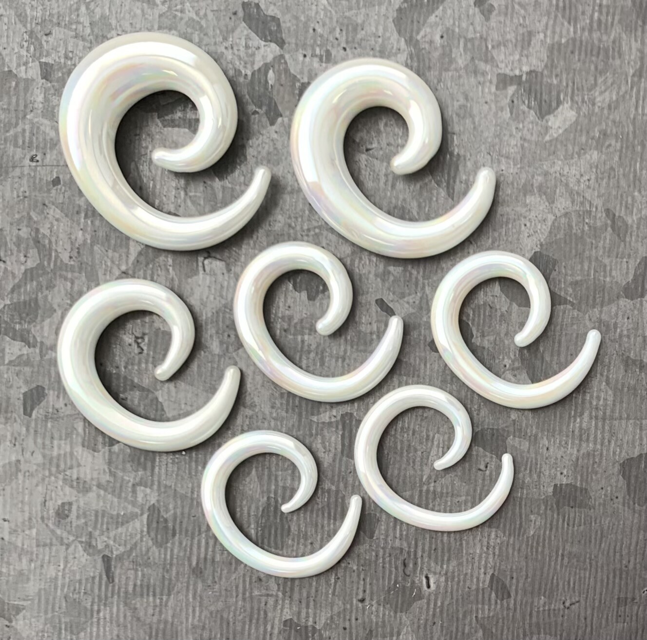PAIR White Lucifer Glass Spiral Tapers Expanders Plugs Gauges Body Jewelry