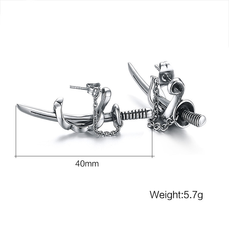 Titanium Steel Personality Punk Fashion Trend Men’s Sword Style Earrings A Pair