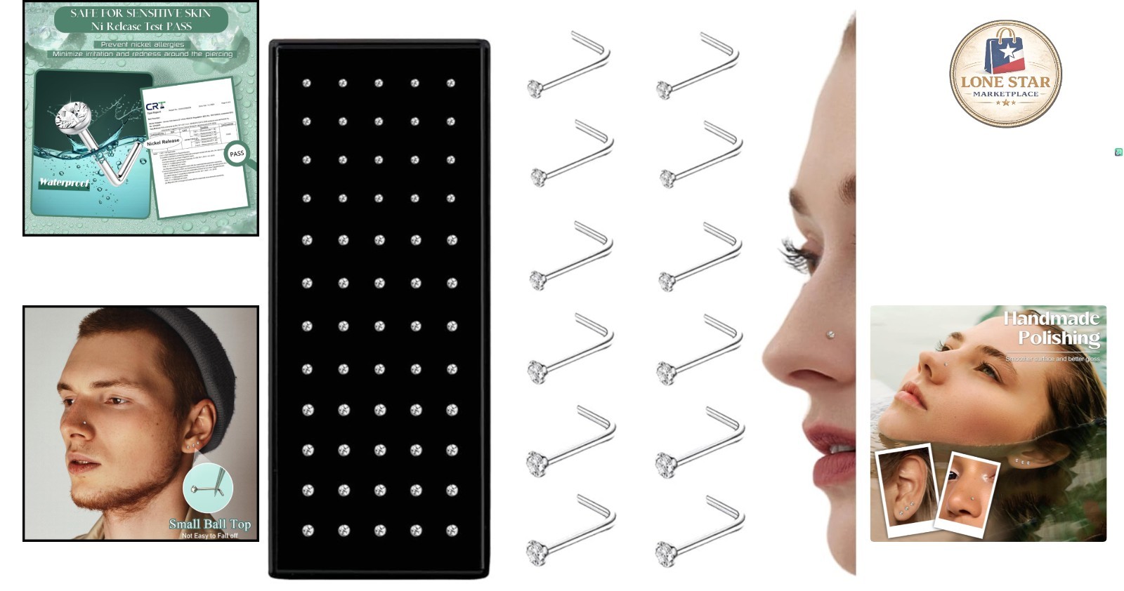 Versatile 60pcs Stainless Steel Nose Stud Rings – 1.5mm to 2.5mm for Daily Wear