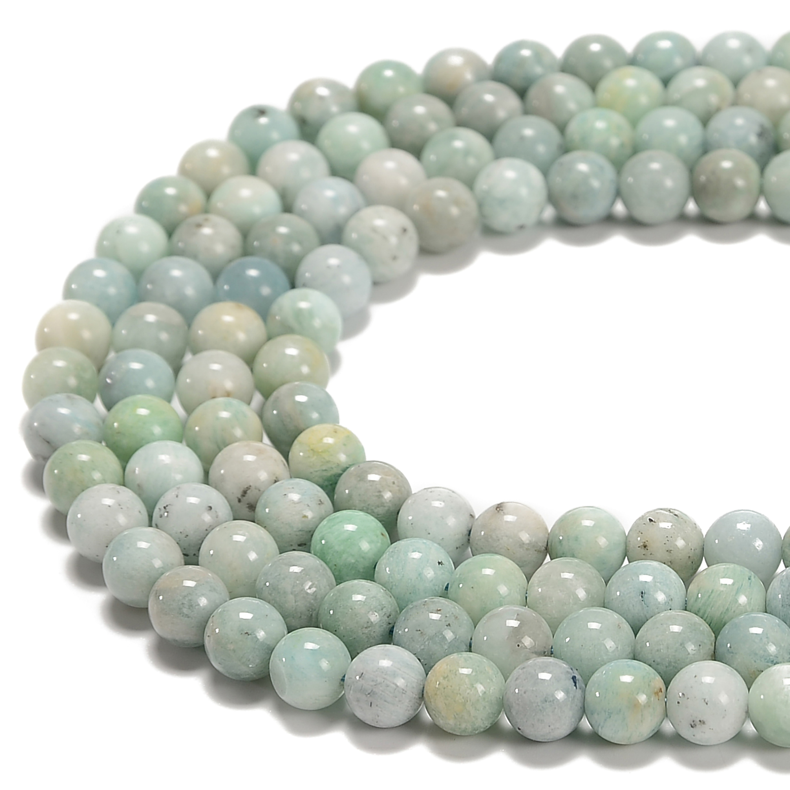 Natural Mixed Green Amazonite Smooth Round Beads Size 6mm 8mm 10mm 15.5” Str