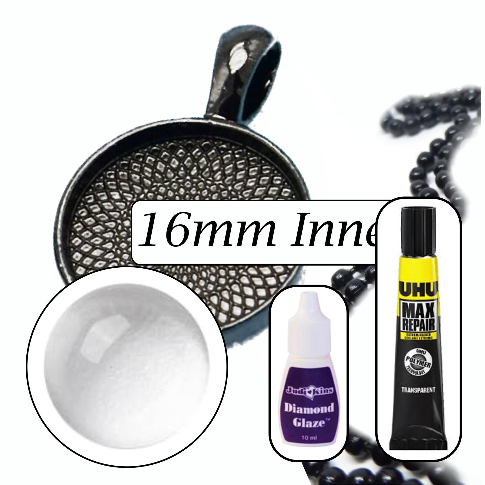 16mm Glass Pendant Kit – Makes 10 Necklaces – Colour Options