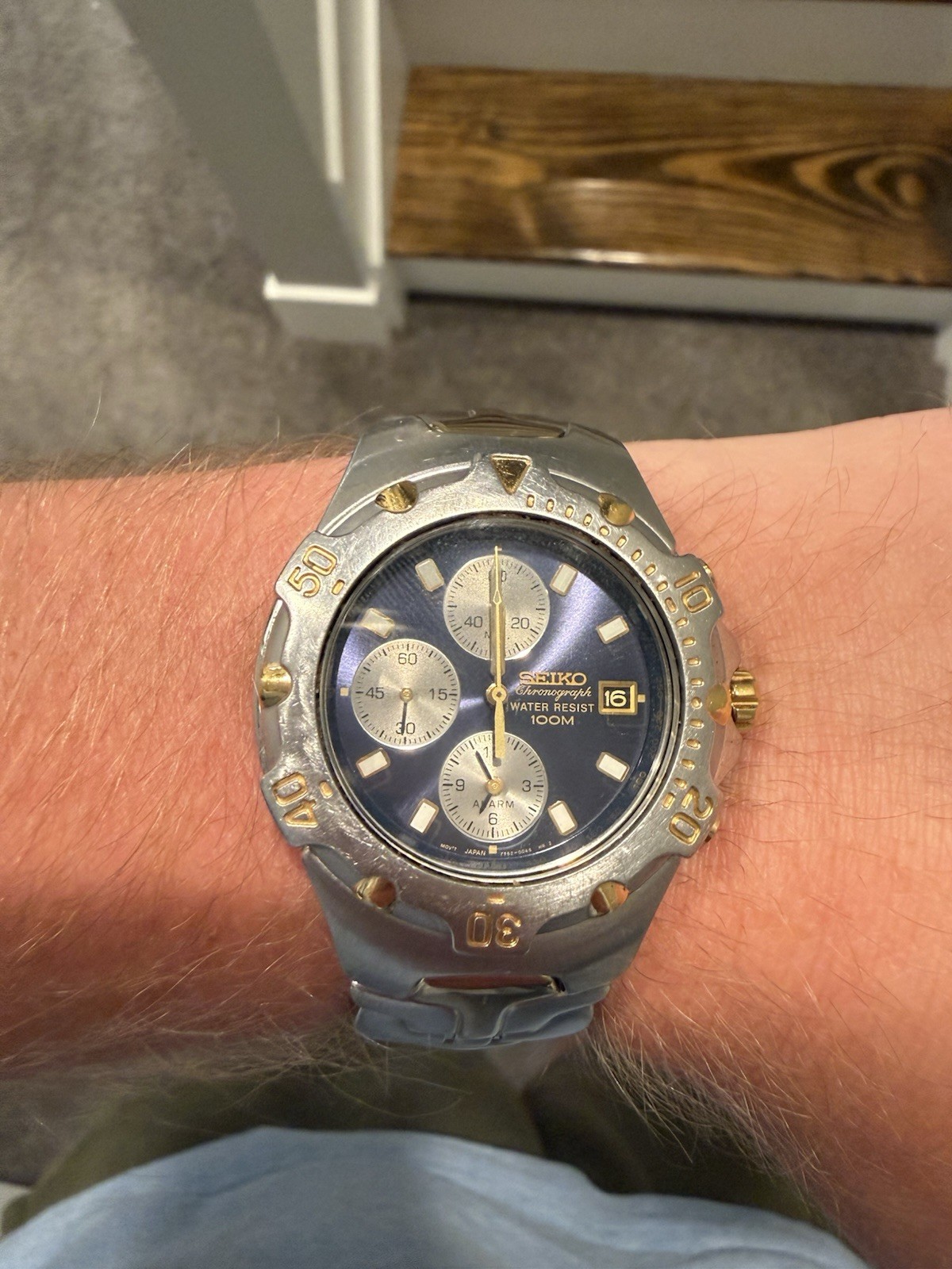 Vintage 1990s Seiko Chronograph Date 7T32-6M49 Blue Dial Rare
