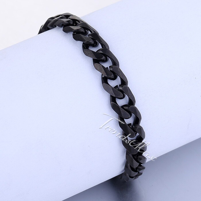 3/5/7mm Black Stainless Steel Cuban Curb BRACELET Men Women Chain 7-10inch