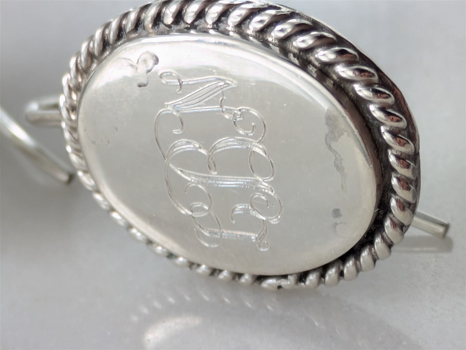 Vintage Solid Sterling Silver LBN Monogramed Oval Dangle Earrings 10.7 Grams