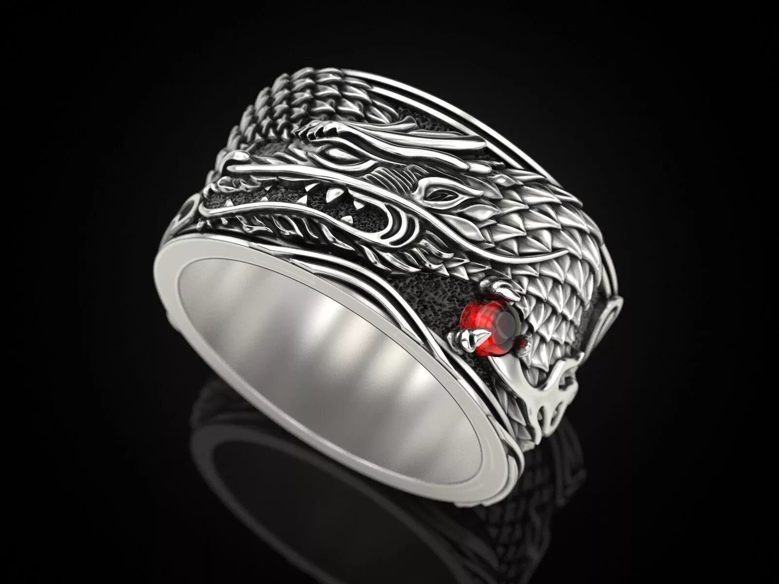 Oxidized Men’s Japanese Dragon Gothic Punk 925 Sterling Silver Statement Rings