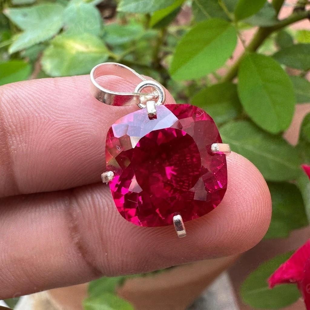 Certified 22.5 Ct Natural Cushion Mogok Pink-Ruby Pendant in 925 Solid Silver