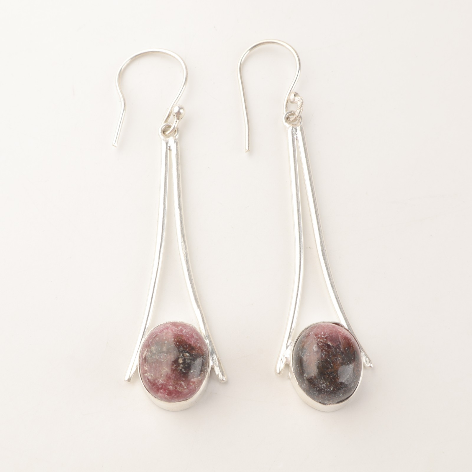 Black Rhodonite Gemstone 925 Sterling Silver Jewelry Handcrafted Earrings 2.63″