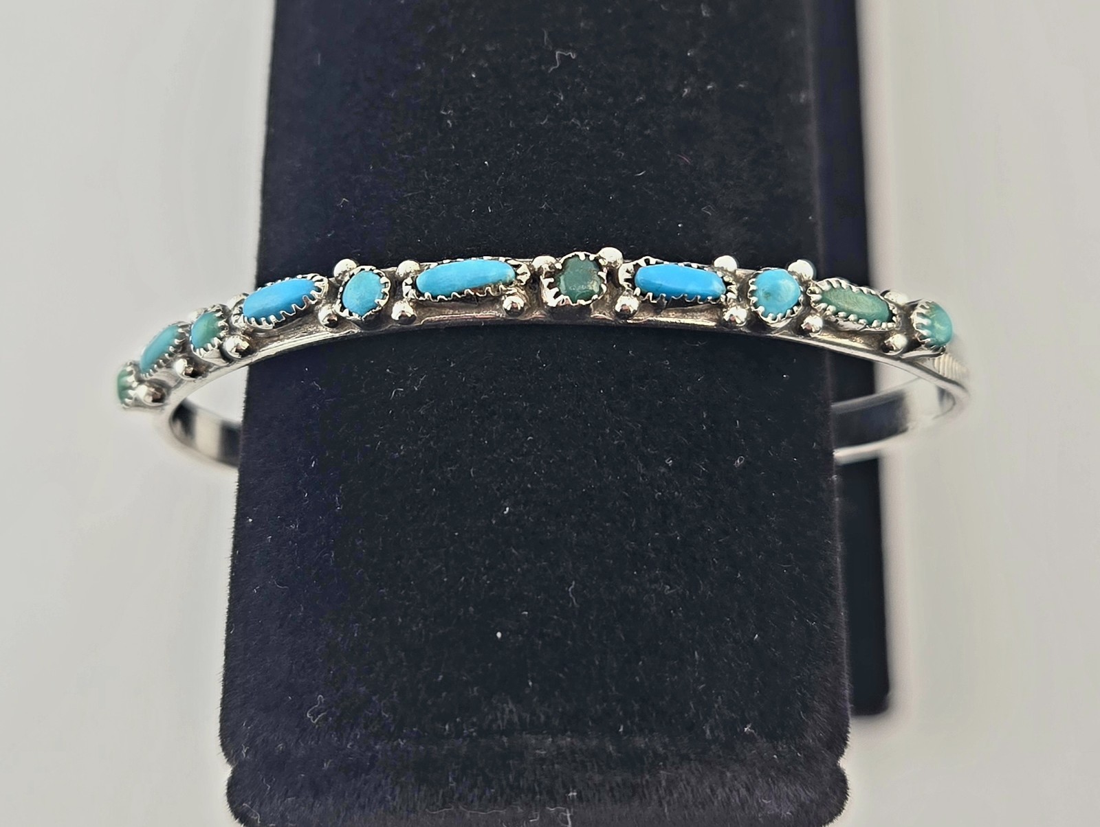 VTG Native Zuni Green Blue Turquoise Cabochon Sterling Silver 6″ Cuff Bracelet