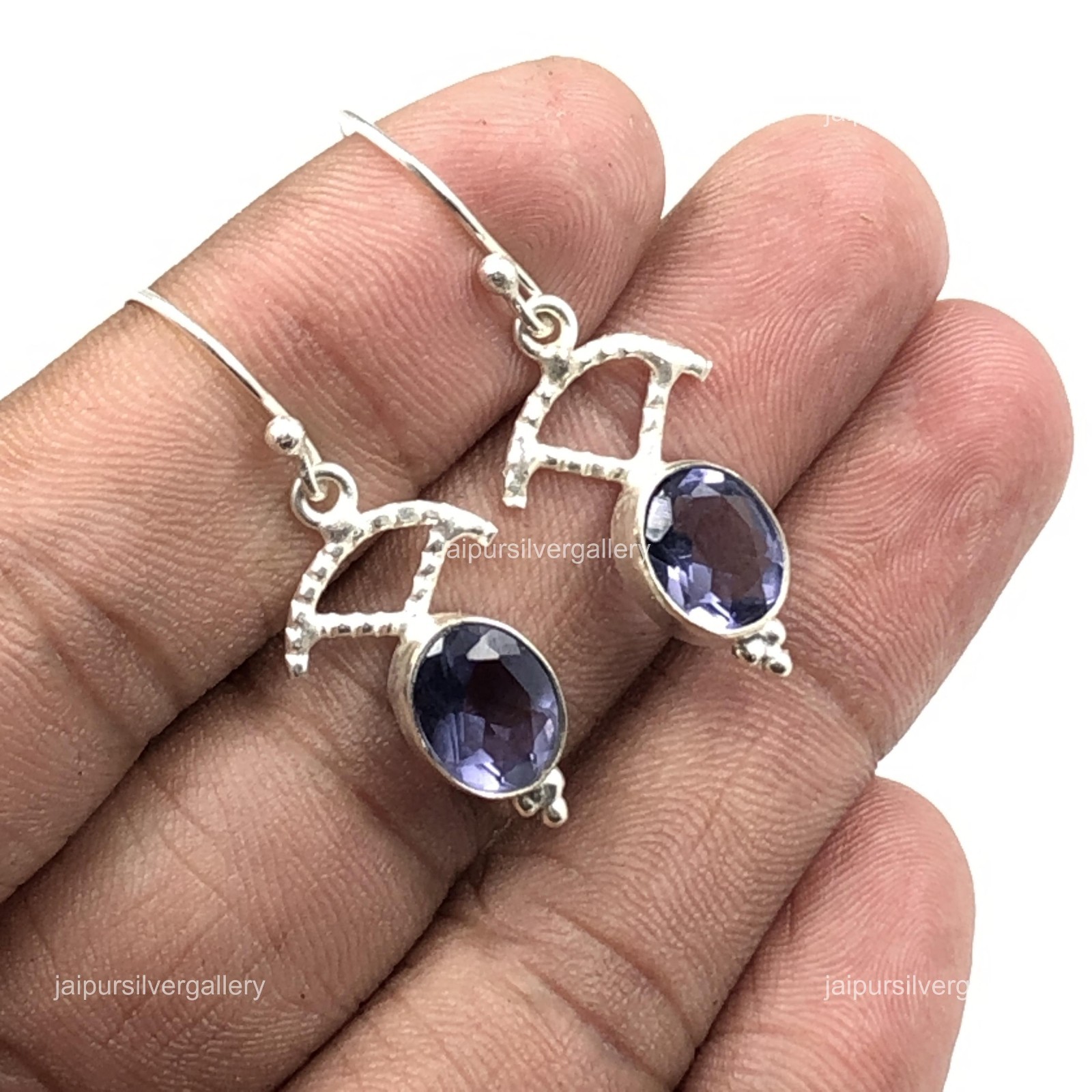 925Sterling Silver Iolite Gemstone Earrings Handmade Jewelry 1.5″ For Girlfriend