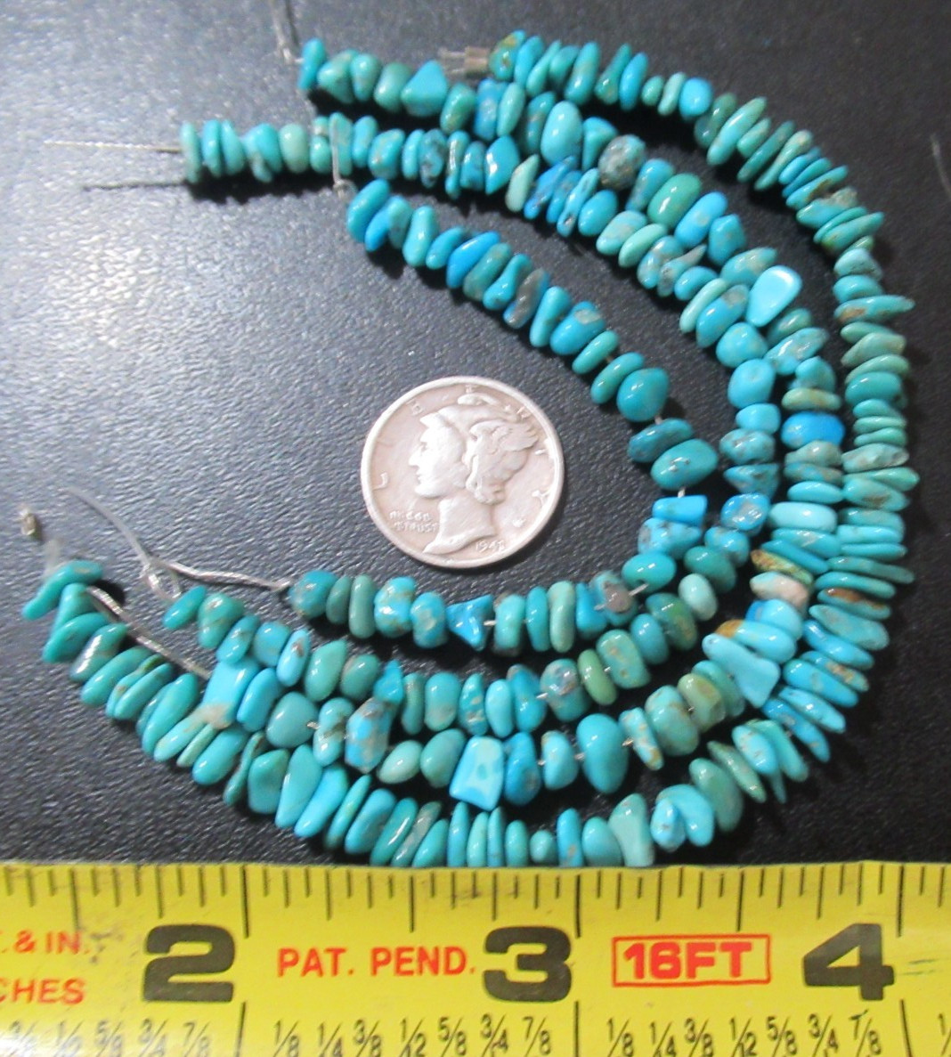 4 ARIZONA TURQUOISE STRANDS = 19 INCHES NUGGETS: 3X3mm TO 8X4mm #880