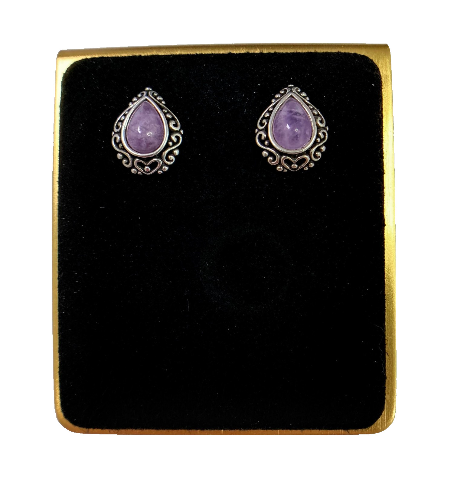925 Sterling Silver Filigree & Purple Jade Earrings 5/8″ Long by 1/2″ Wide 3.29g