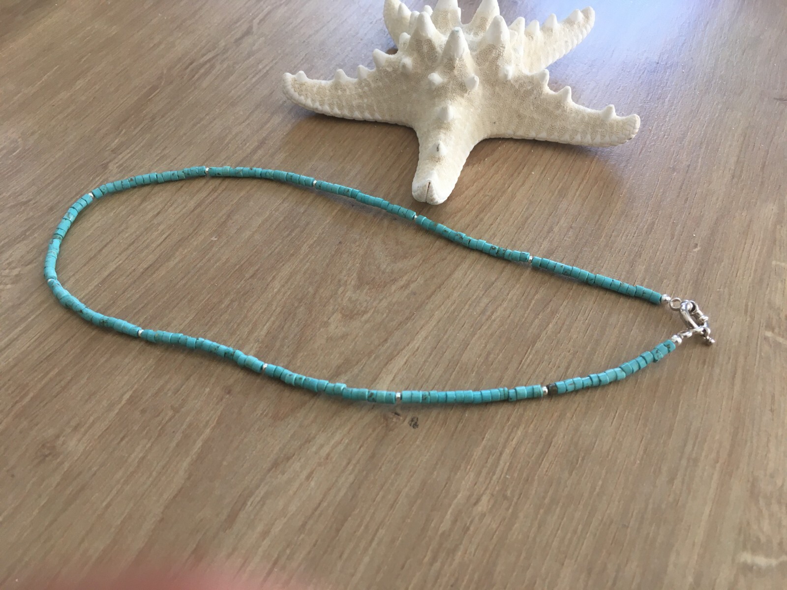 MINAS Sterling Silver Arazona Turquoise Gemstone Necklace 17.5″