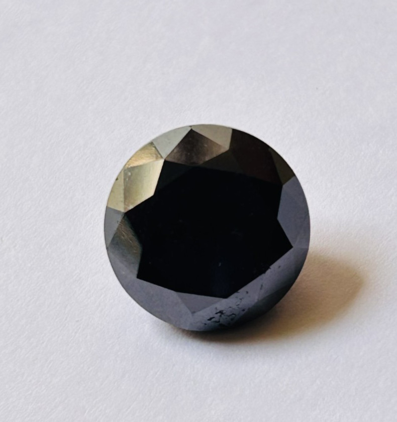 13CT Natural Black Diamond: Round Brilliant Cut Rare Diamond (14.02×9.05mm)