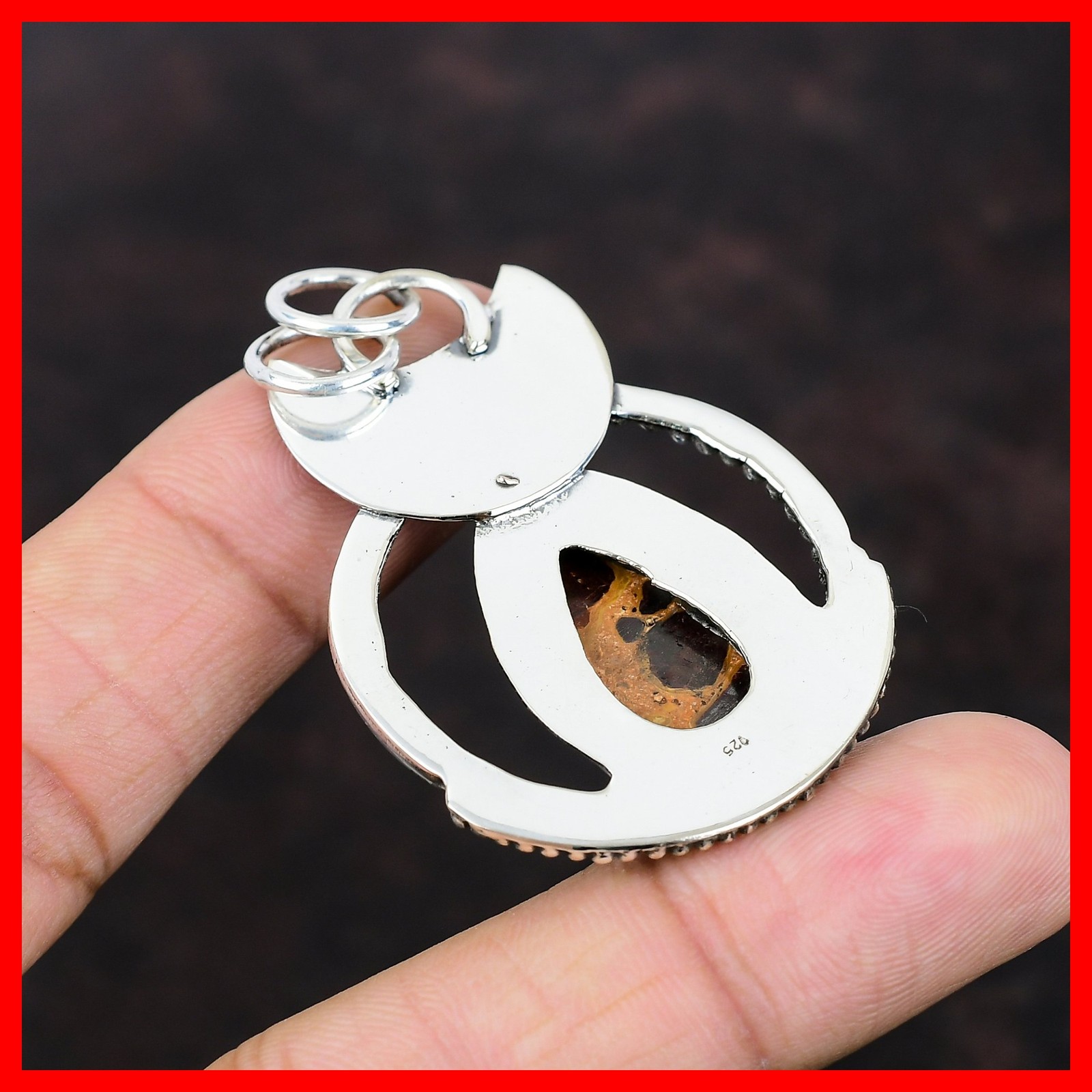Pear Natural Bauxite 925 Sterling Silver Bezel Birthday Elegant Pendant Jewelry